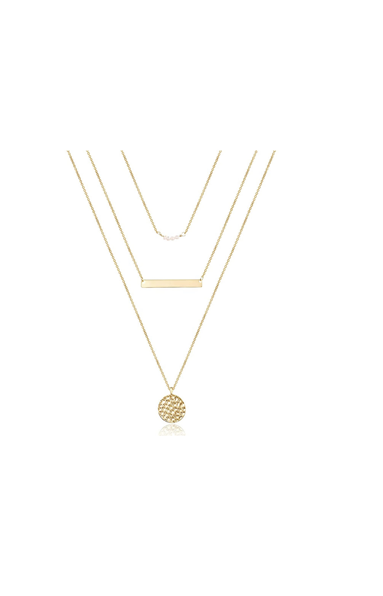 Turandoss Dainty Layered Choker Necklace, Handmade 14K Gold Plated Y Pendant Necklace Multilayer Bar Disc Necklace Adjustable Layering Choker Necklaces for Women
