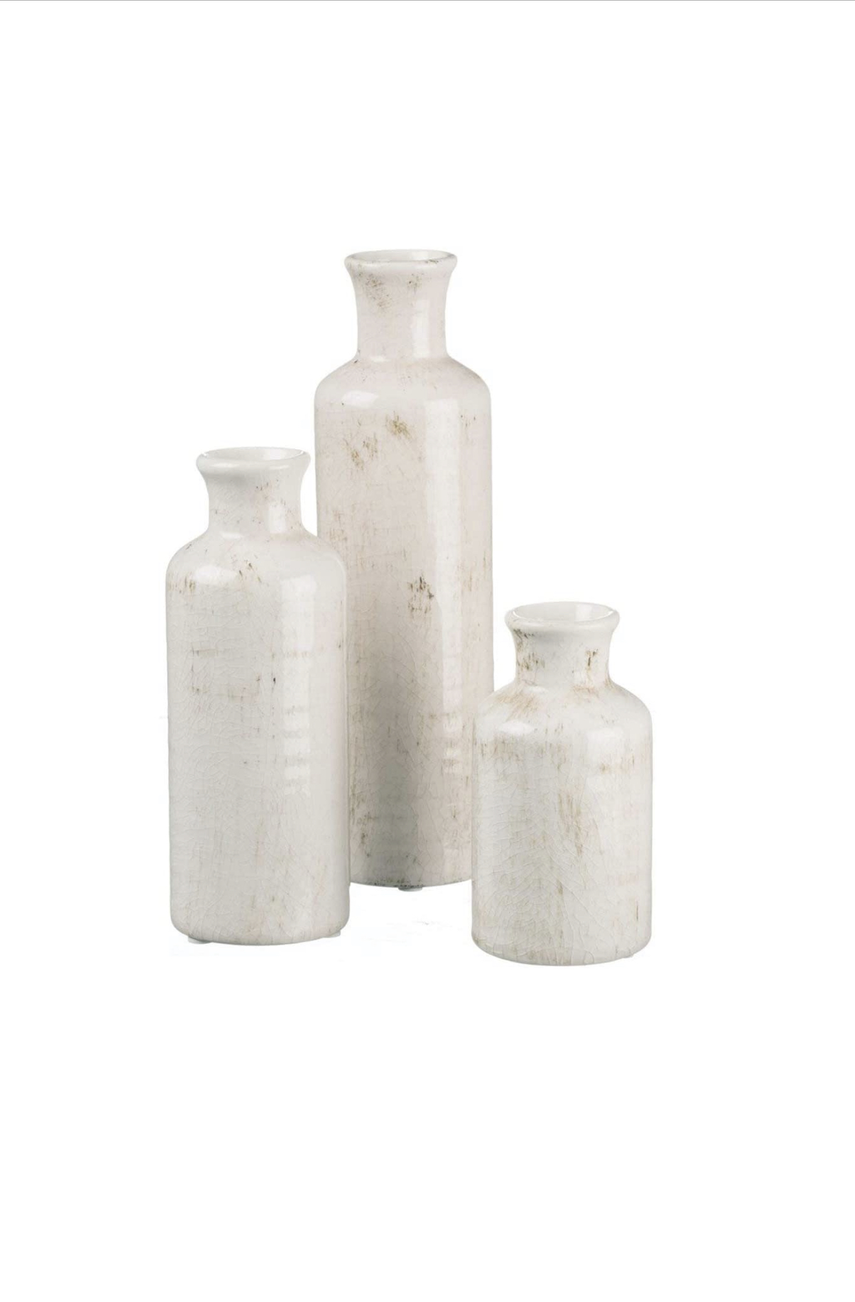Sullivans Small Vase Set (Ceramic), Rustic Home Decor, Distressed White, Set of 3 Vases