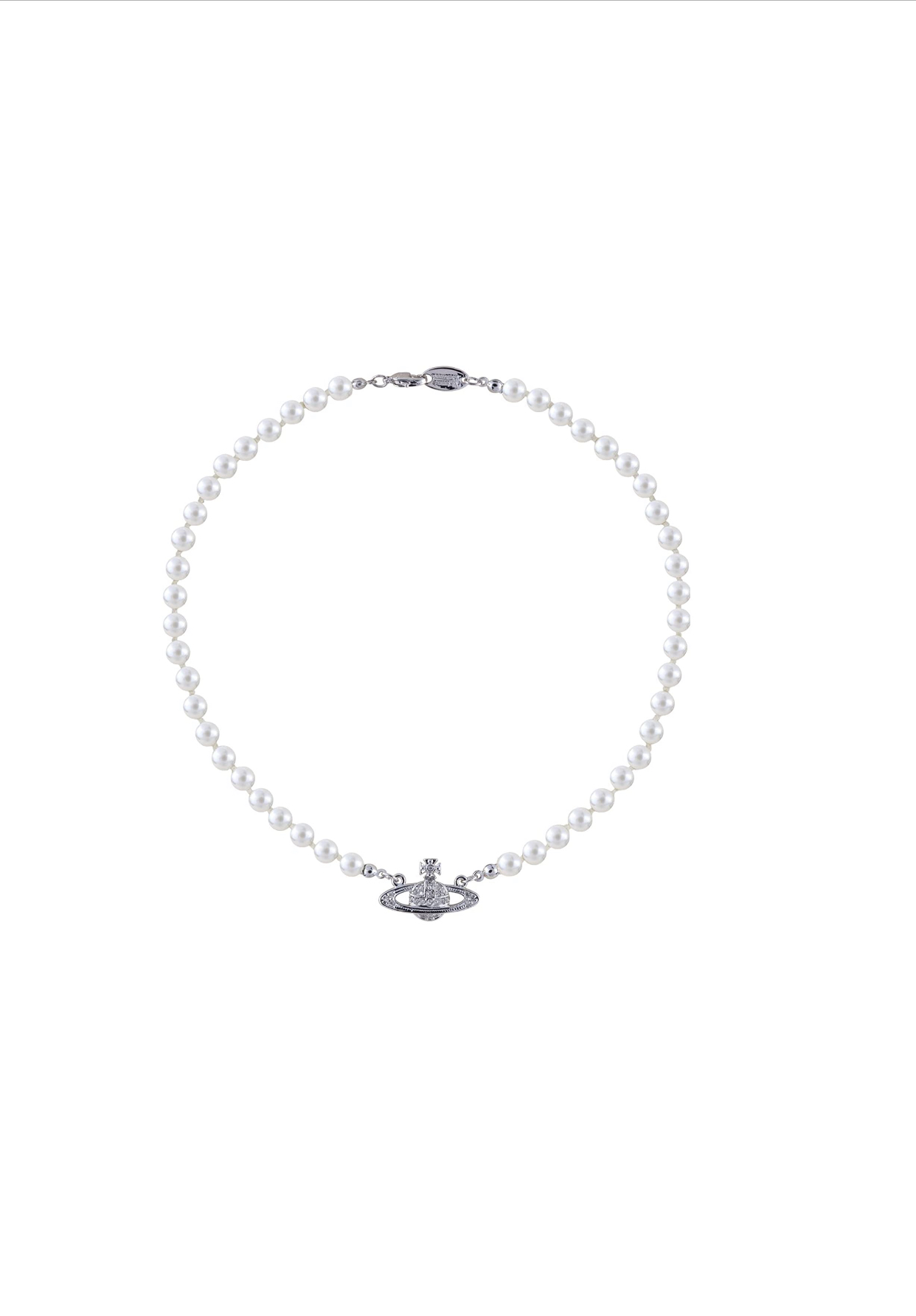 Vivienne Westwood Silver Saturn Pearl Necklace with special packing box and paper bag