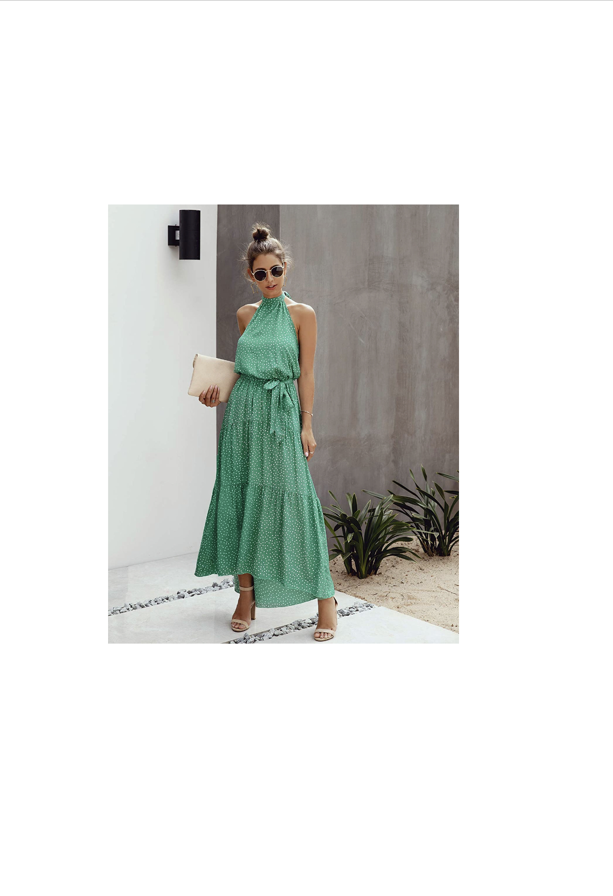 ECOWISH Women Dress Halter Neck Boho Floral Print Sleeveless Casual Backless Maxi Dresses with Belt