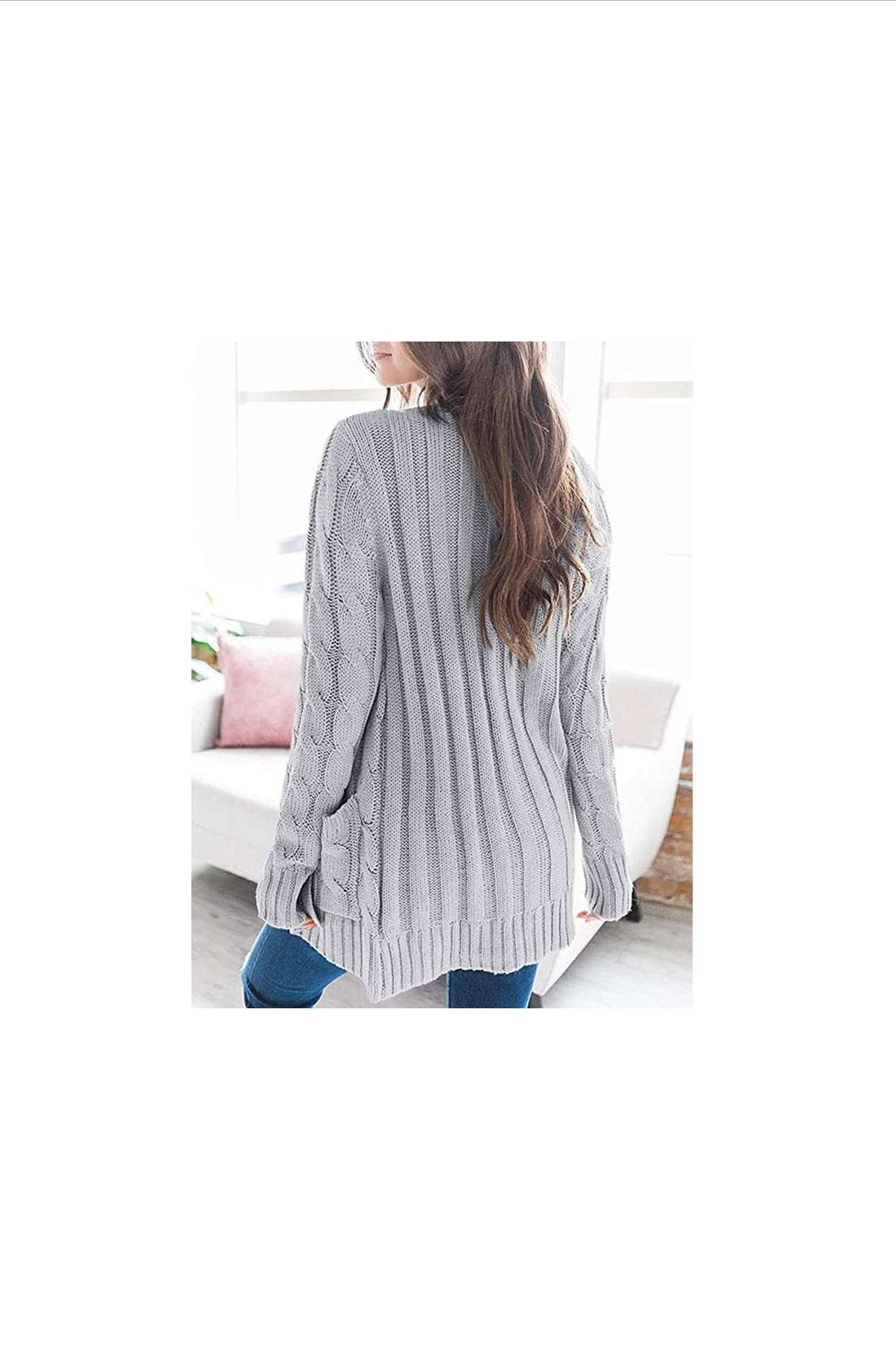 Shuttle tree Long Sleeve Open Front Knitted Cardigan Sweater
