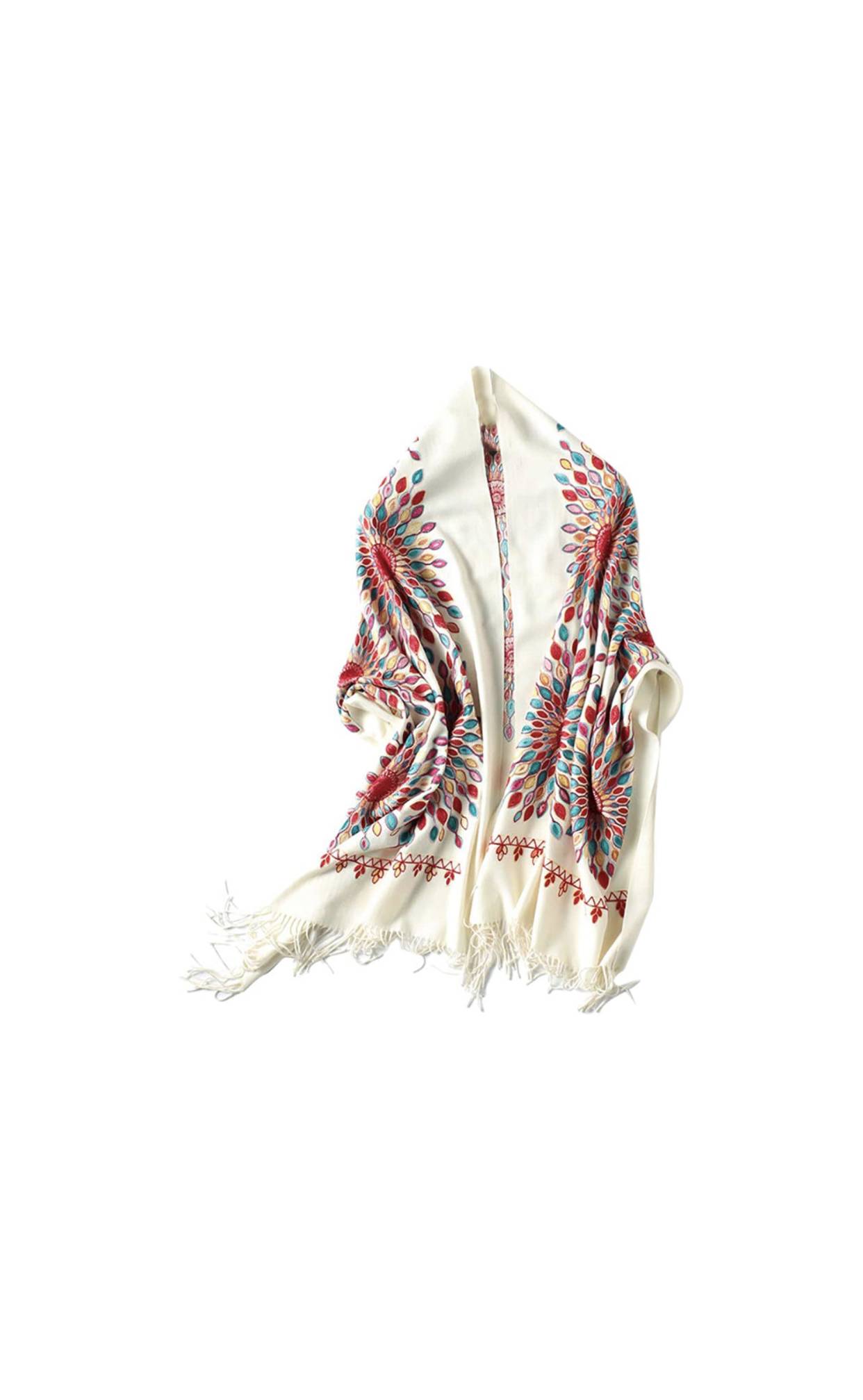 Women's Embroidered Oversize Tassel Shawl Scarf