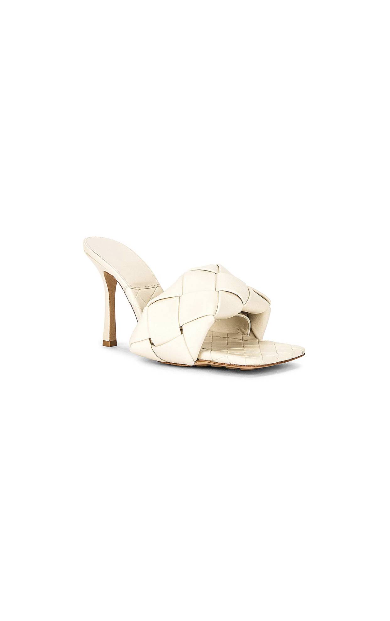 Toe Heeled Woven Leather Mule Sandals Stiletto Slip On Quilted High Heel Shoes