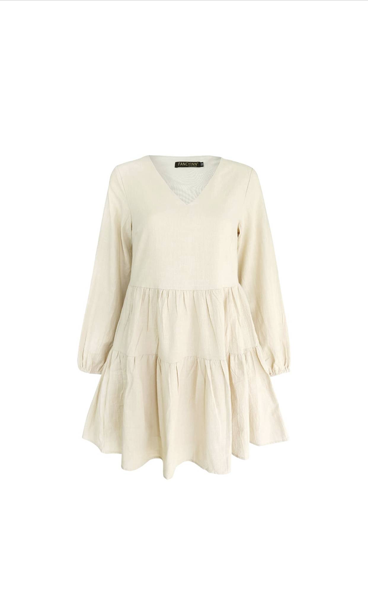 FANCYINN Women’s Cute Shift Dress with Pockets Bell Sleeve Ruffle Hem V Neck Loose Swing Tunic Mini Dress